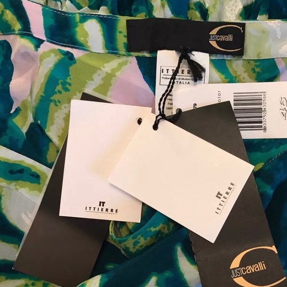 JUST CAVALLI Silk Maxi Skirt Purple Green Floral - Picture 5 of 7